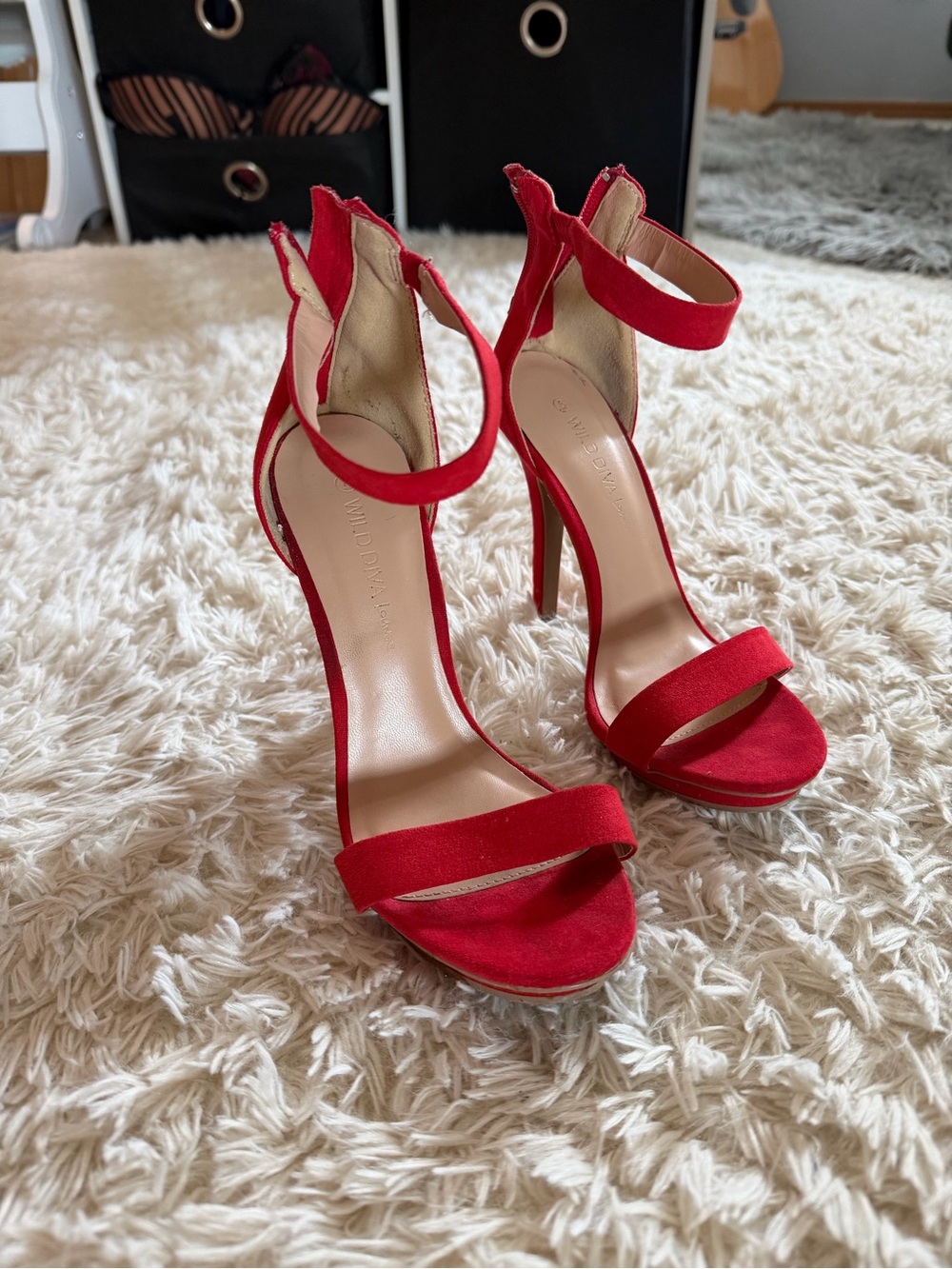 Red Ankle-Strap Stiletto Sandals - Women